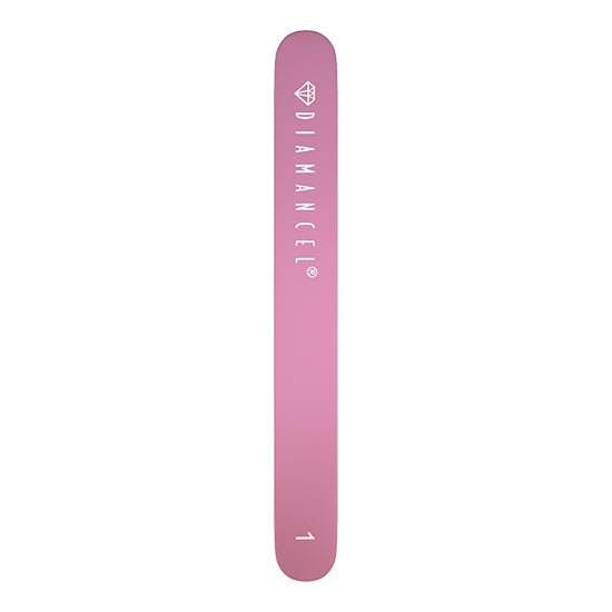 Pink back view of Diamancel file 1 designed to file fragile or thin natural nails with fine real diamond grit size 18 cm