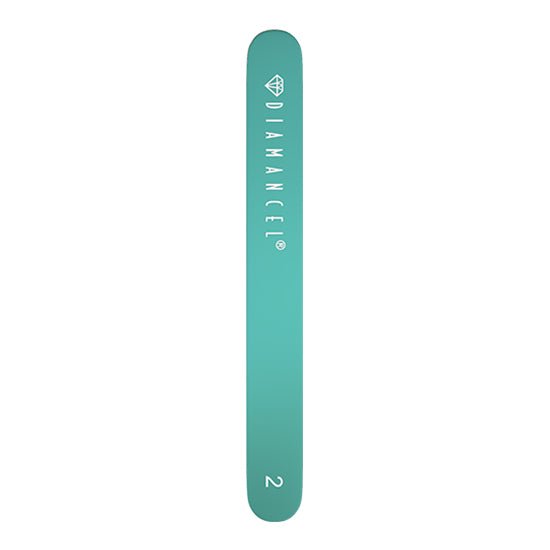 turquoise back side of Diamancel nail file 2 designed to file the natural nails of average thickness, in regular size 18 cm
