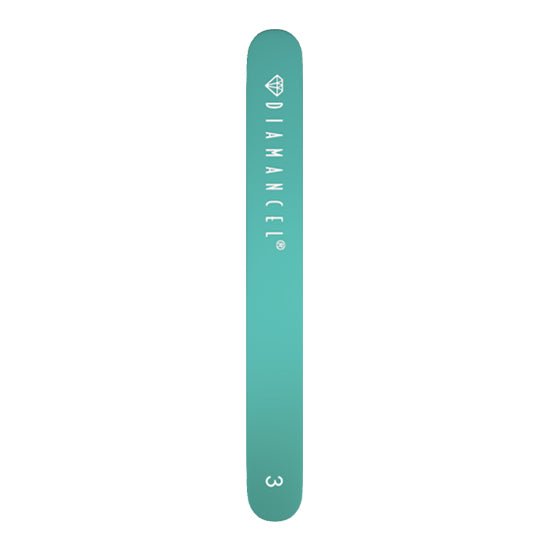 Turquoise back of professional coarse file Diamancel 3 for thick natural nails or gel, resin, acrylic nails. Diamancel Europe