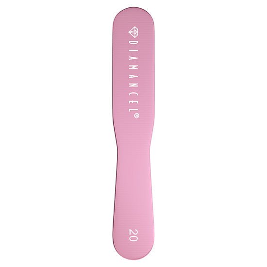 Pink back of Diamancel foot rasp 20 coarse grit designed to file calluses easily. Durable, safe and washable pedicure tool.